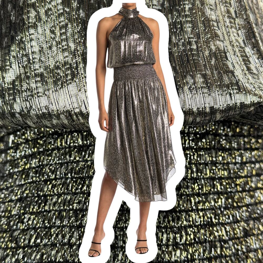 New w/Tags RAMY BROOK NEW YORK silk metallic snakeskin print evening dress gown - Picture 3 of 17